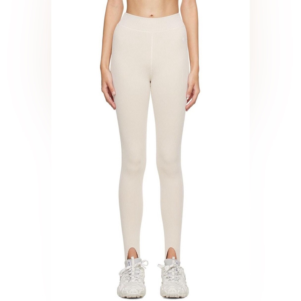 Anine Bing Sport Rhea Leggings Ivory Bone Cream Ribbed Stirrup Leggings XS
